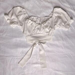 Elegant White Puff Sleeve Crop Top